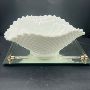Vintage Westmoreland Milk Glass Oval Crimped Hobnail Bowl